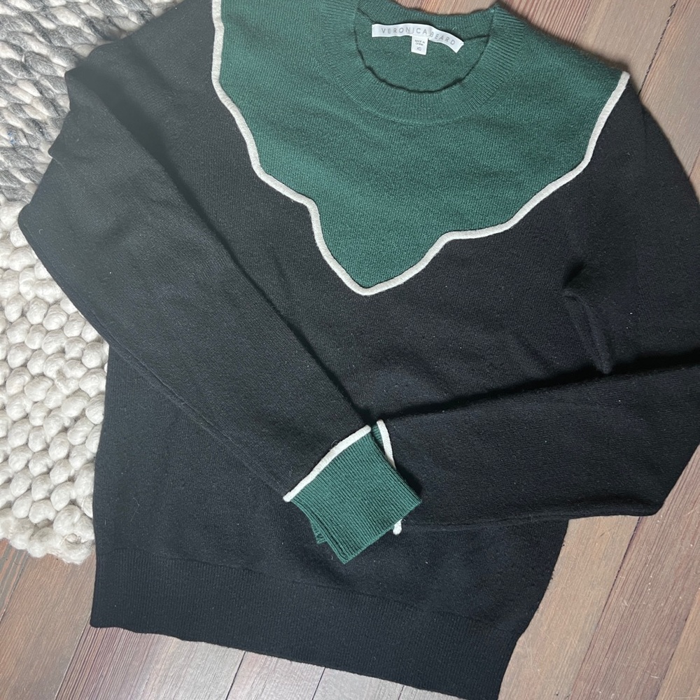 Veronica Beard Black and Green Atty Crewneck Sweater
